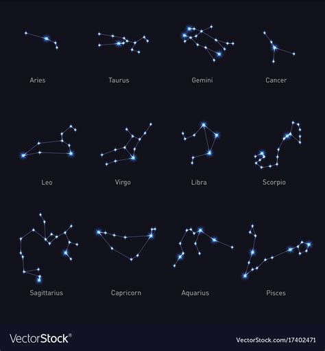 Zodiac Constellations Set Space And Stars Vector Image