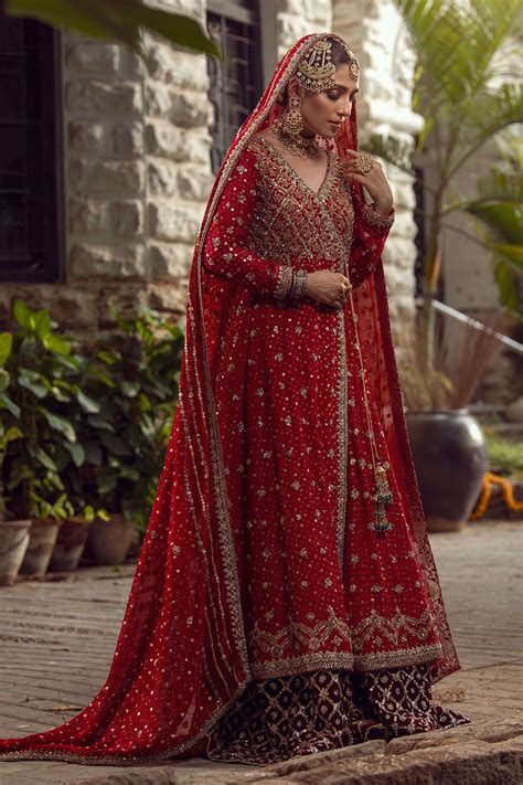 Pakistani Angrakha Bridal Lehnga In Red Color Nameera By Farooq