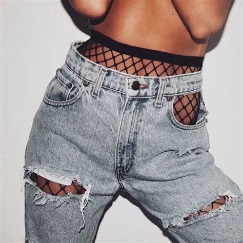 Fish Nets With Ripped Jeans Fishnet Outfit Fishnet Tights Cool Outfits