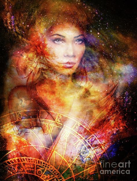 Goddess Woman In Cosmic Space And Zodiac Painting By Jozef Klopacka