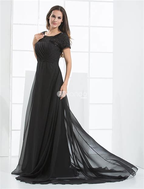 Black Floor Length Chiffon A Line Satin Evening Dress Sheath Gowns Are Made To Show Off Your