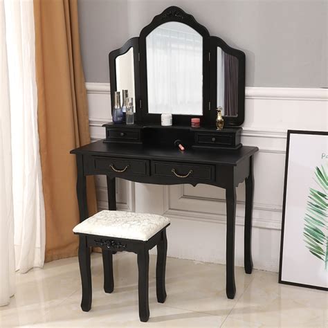 For all ladies who love makeup, vanity tables and makeup cases can play a great role in. Zimtown Tri Folding Mirror Wood Vanity Set Bedroom ...