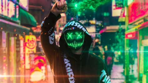 Neon Mask Guy With Green Smoke Hd Artist 4k Wallpapers Images