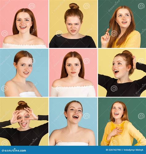 El Collage De Diferentes Expresiones Faciales Humanas Emociones Y