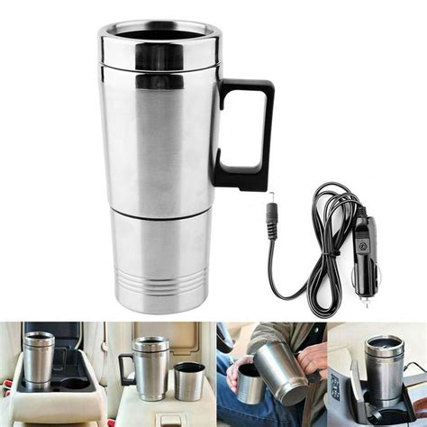 2 Layers Electric Water Heater Mug Steel Travel Heating Coffee Cup Car