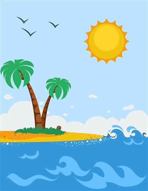 Sea Landscape Poster In Cartoon Style 484664 Vector Art At Vecteezy