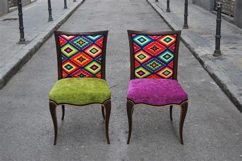 Telas para tapizar sillas de comedor en mercado libre méxico. La Tapicera: Sillas tapizadas con tela de motivos mejicanos