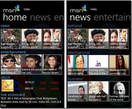 Very elaborate , easy to use. MSN India app now available for Windows Phone 7
