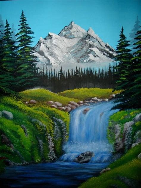Mountains Waterfall Trees Landscape Paintings Bob Ross Paintings
