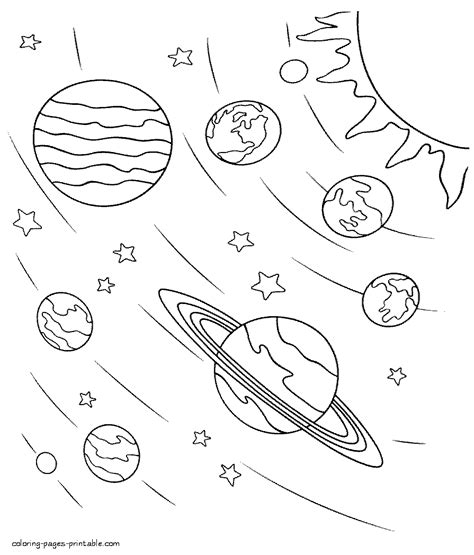 Can you guess the few countries visible on the earth? Space coloring pages || COLORING-PAGES-PRINTABLE.COM