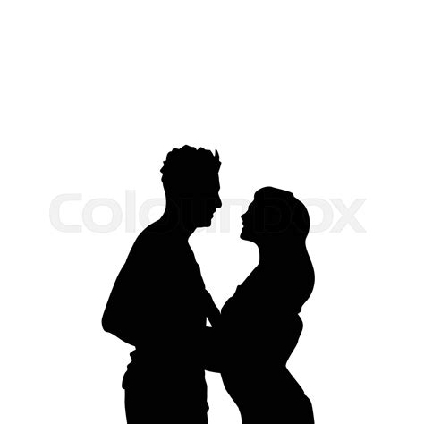 Black Silhouette Romantic Couple Holding Hands Looking At Each Other