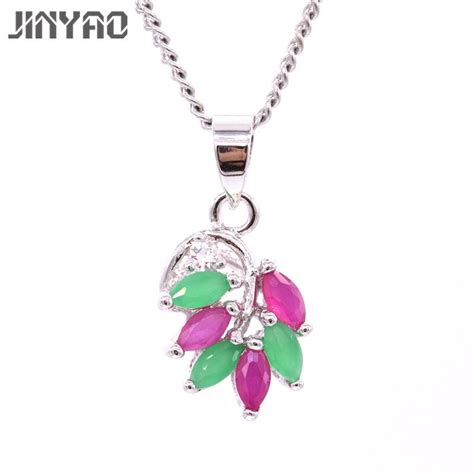 Jinyao Beautiful White Gold Color Pendant Natural Gem Red Green Aaa Zircon Pendant Necklace For