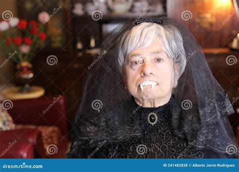 Old Lady With Vintage Vampire Look Stock Photo Image Of Lady