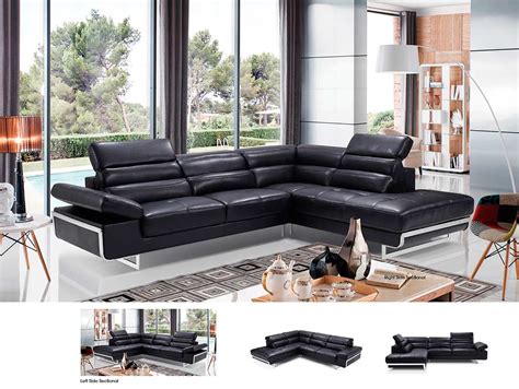 Modern Black Leather Sectional Sofa