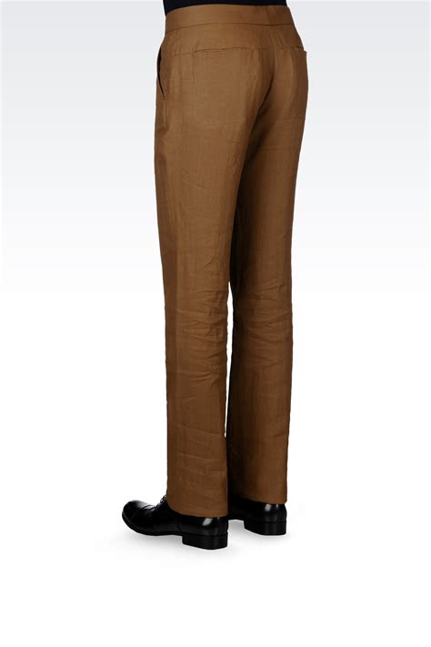 Lyst Armani Linen Pants With Belted Waist In Brown For Men