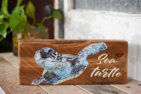 Limited Edition Giclee Print Sea Turtle On Reclaimed Stackable Wood