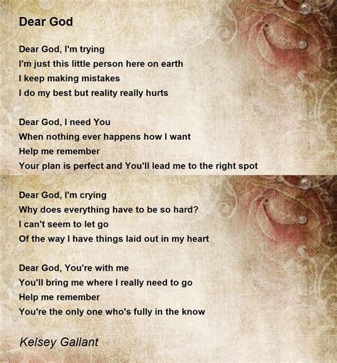 Dear God By Kelsey Gallant Dear God Poem