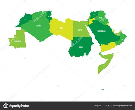 Arab World States Political Map Of 22 Arabic Speaking Countries Of The