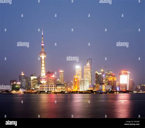 View At Night Of Cityscape And Skyscrapers Of Pudong District Of