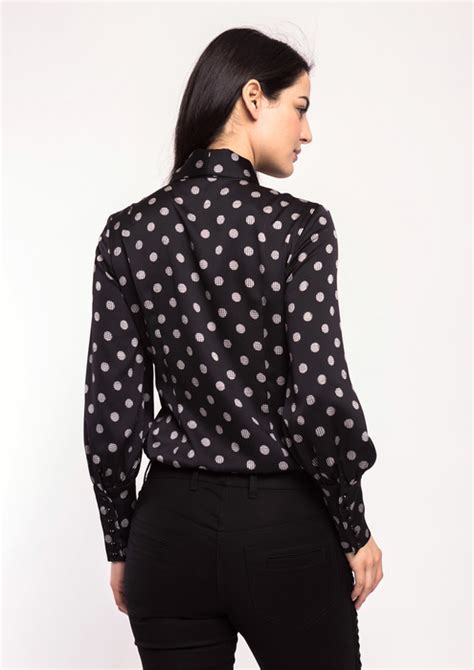 Black Polka Dot Blouse With Bow