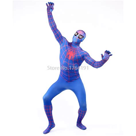 Superhero Spiderman Full Body Zentai Suit Costumes Halloween Blue Lycra