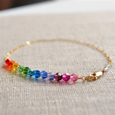 Delicate Rainbow Bracelet Swarovski Crystal Colorful Beads Fun