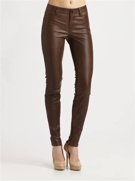 Vince Washed Leather Pants In Brown Merlot Lyst