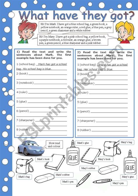 What Have They Got He´s Got She´s Got Hisher Esl Worksheet By