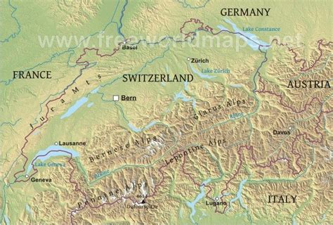 Physical Map Of Switzerland Map Map Of Switzerland Switzerland