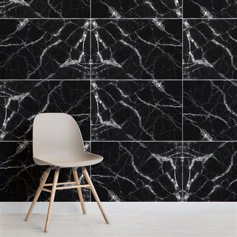 Black And White Dark Marble Effect Tiled Wallpaper Mural Marble