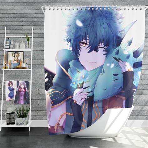 Anime Boy Dragon Blue Flowers Shower Curtain Ebeddingsets