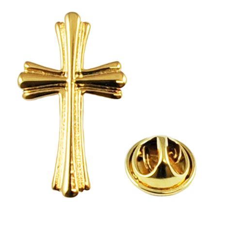 High Detailed Ornate Golden Christian Cross Lapel Pin Badge From Ties