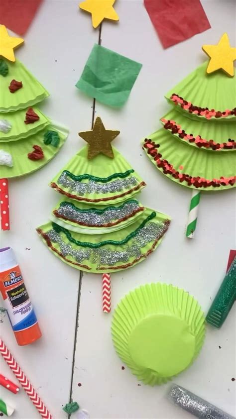 Cupcake Liner Christmas Trees In 2022 Preschool Christmas Crafts