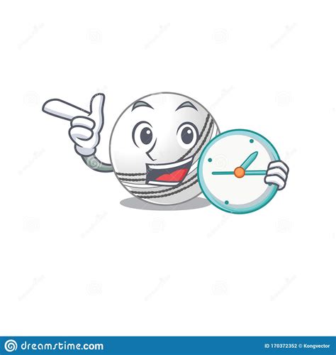 Cartoon Character Style Cricket Ball Having Clock Stock Vector