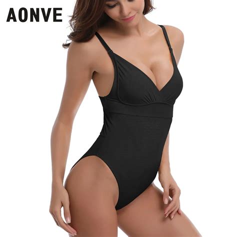 Aonve New Sexy Bodysuit Deep V Neck Backless Push Up Slimming Body