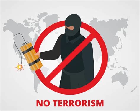 No Terrorism Stop Terror Sign Anti Terrorism Campaign Badge On World