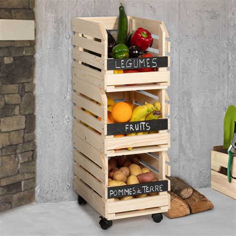Clayettes en bois empilables pour fruits et légumes x3