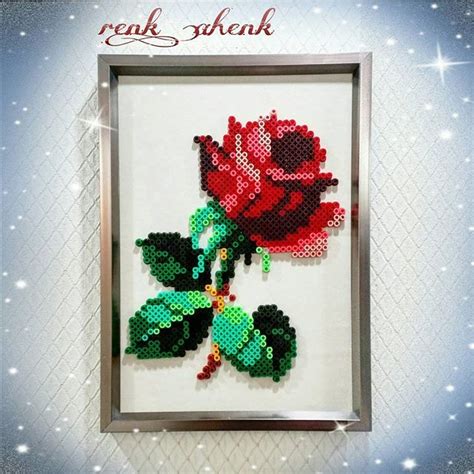 Framed Rose Flower Hama Perler Beads By Renk Ahenk Perler Bead