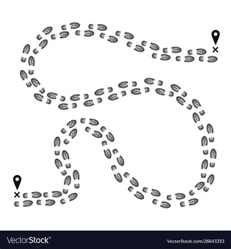 Footprint Pathway From One Pointer On Map To Vector Image