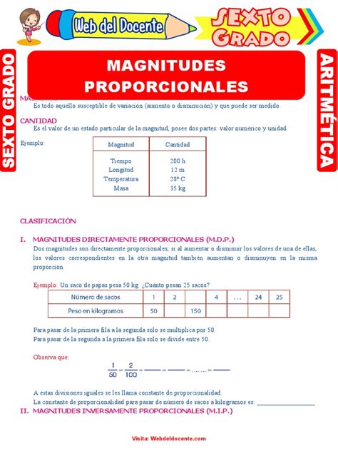 Magnitudes Proporcionales Para Sexto Grado De Primaria Pdf