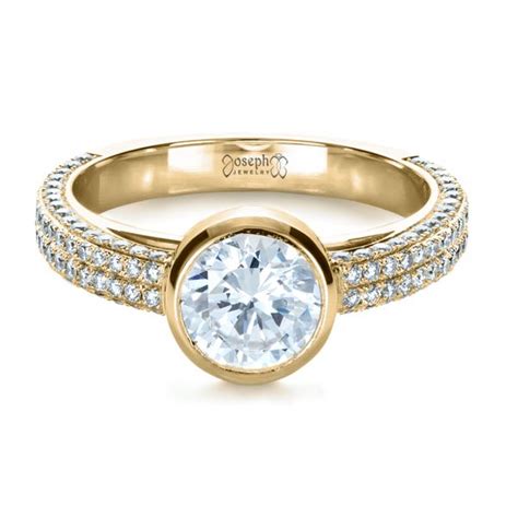 18k Yellow Gold Custom Bezel Set And Pave Diamond Engagement Ring 1231 Seattle Bellevue