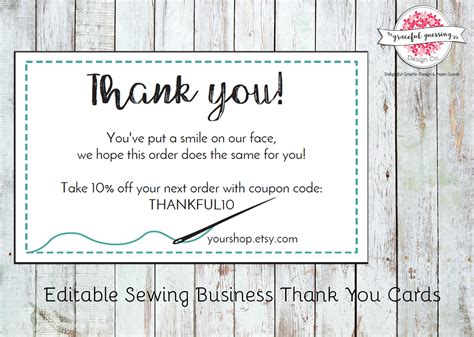 Using our thank you card is a great way to get more from each customer, and also to keep that vital relationship going. Sewing Business Thank You Cards - Customer Thank You - Printable - Etsy Shop Cards - Editable ...