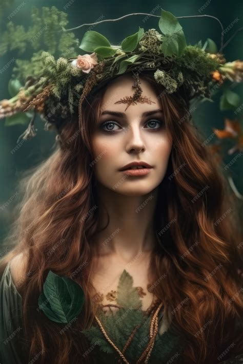 Premium Ai Image Magical Forest Nymph Portrait Of A Woman With