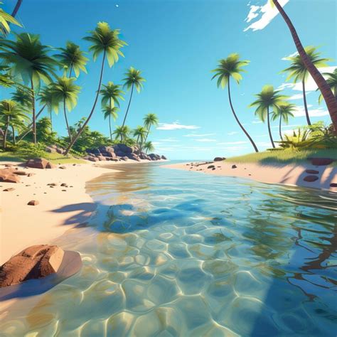 Premium Ai Image A Serene Low Poly Beach With Palm Trees And Clear