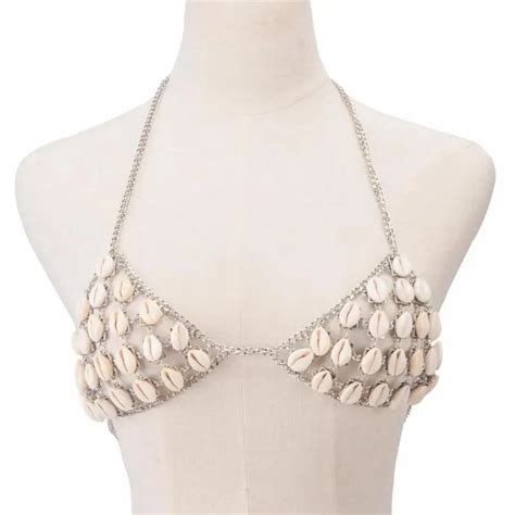 sexy multilayer cowrie shell bikini bra chain bralette body antique sliver chains necklaces