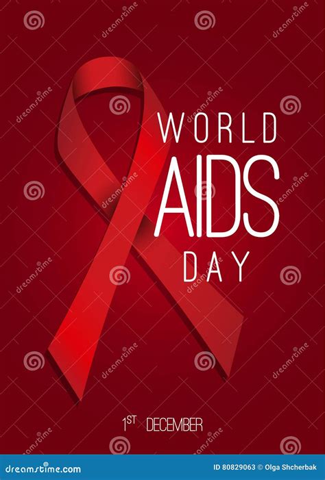World Aids Day Poster Realistic Red Ribbon Stock Illustration