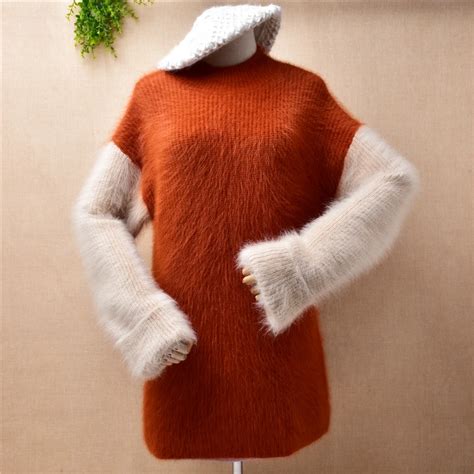Female Women Autumn Winter Thick Warm Hairy Mink Cashmere Knitted Long Flare Sleeve Loose