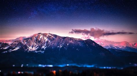 Download 2560x1440 Mountain Starry Sky Night Scenic