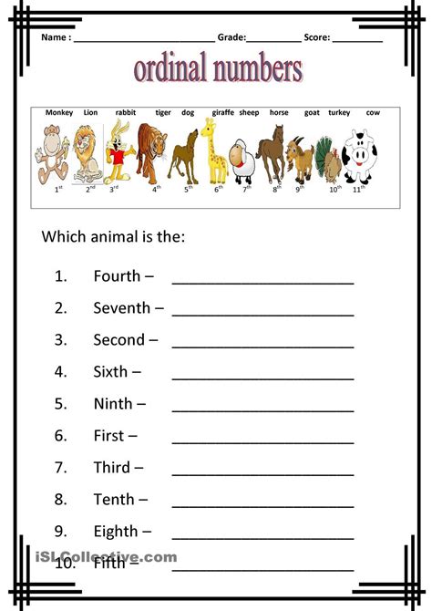 Kindergarten Ordinal Numbers Worksheet Printable Word Searches