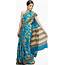 Blue Suryani Sari From Mysore With Printed Leaves
